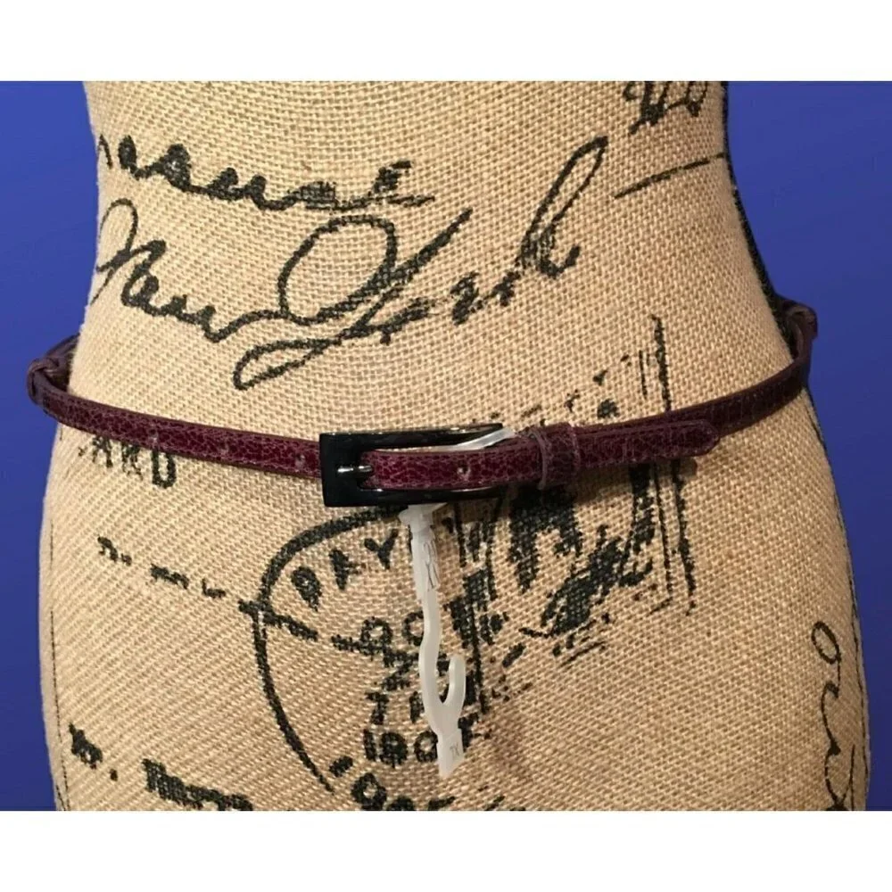 NEW YORK & COMPANY Adjustable Slide Skinny Belt, Faux Burgundy Reptile, XL, NWOT